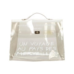 Vintage Authentic Hermes White Vinyl Plastic Kelly Handbag France LARGE
