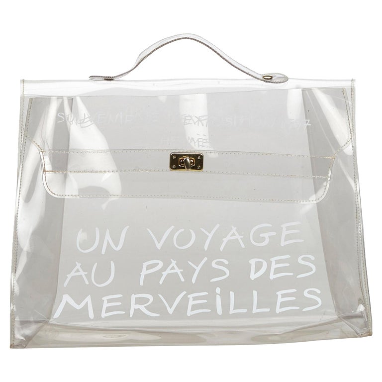 Vintage Authentic Hermes White Vinyl Plastic Kelly Handbag France LARGE For Sale at 1stdibs