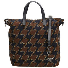 Vintage Authentic Houndstooth Printed Satchel w Dust Bag Authenticity Card