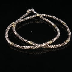 Vintage Authentic Lagos Caviar Sterling Silver 18K Gold Station Necklace 16"