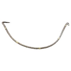 Vintage Authentic Lagos Caviar Sterling Silver 18K Gold Station Necklace 16"