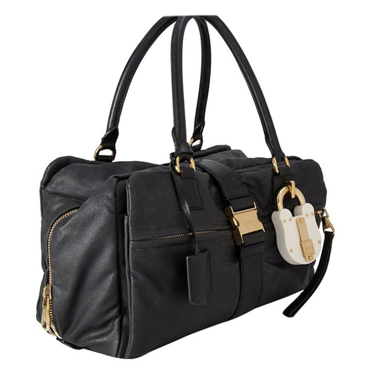 Vintage Authentic Loewe Black Shoulder Bag Spain w Padlock Key MEDIUM