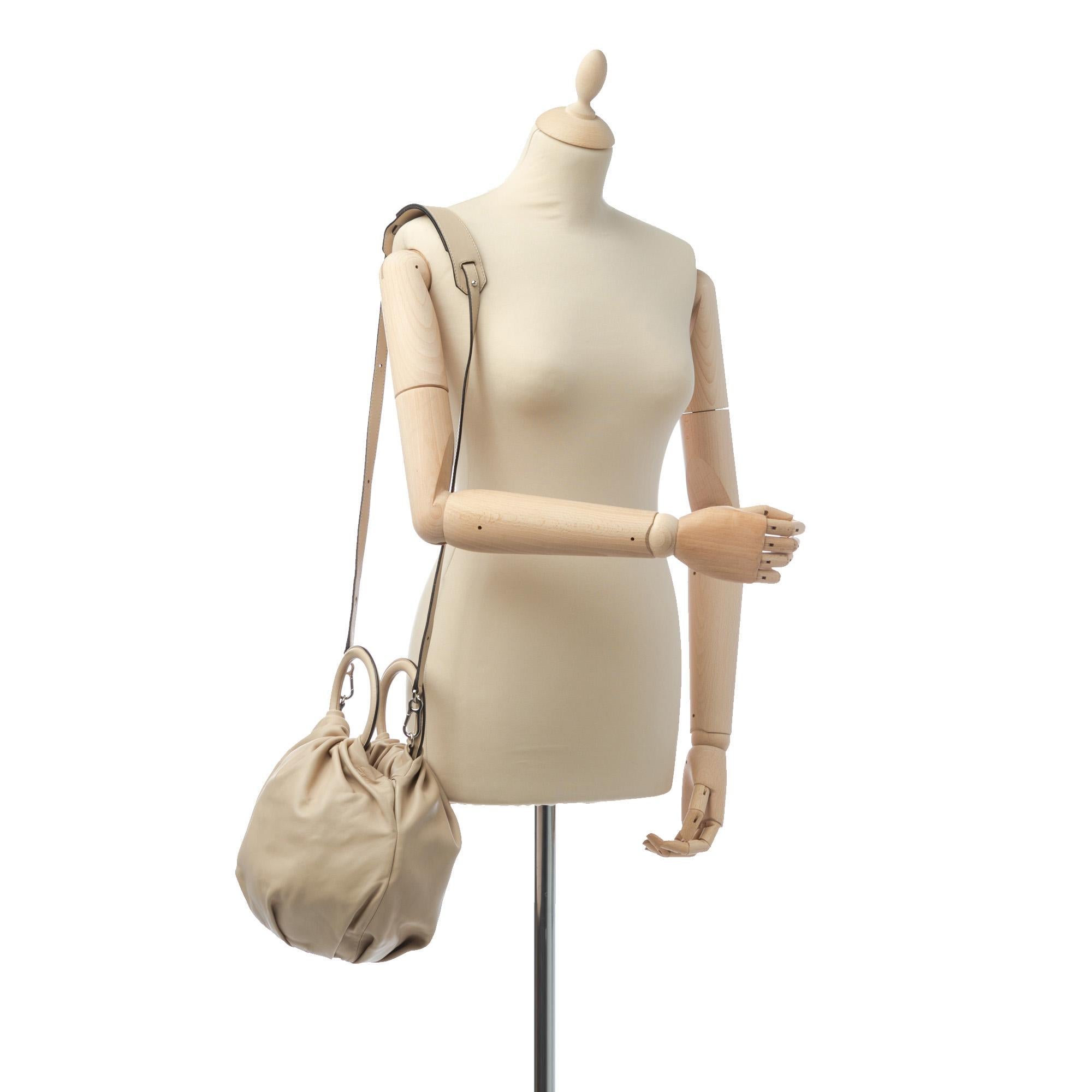 Beige Vintage Authentic Loewe Brown Leather Bounce Satchel SPAIN w Dust Bag SMALL For Sale