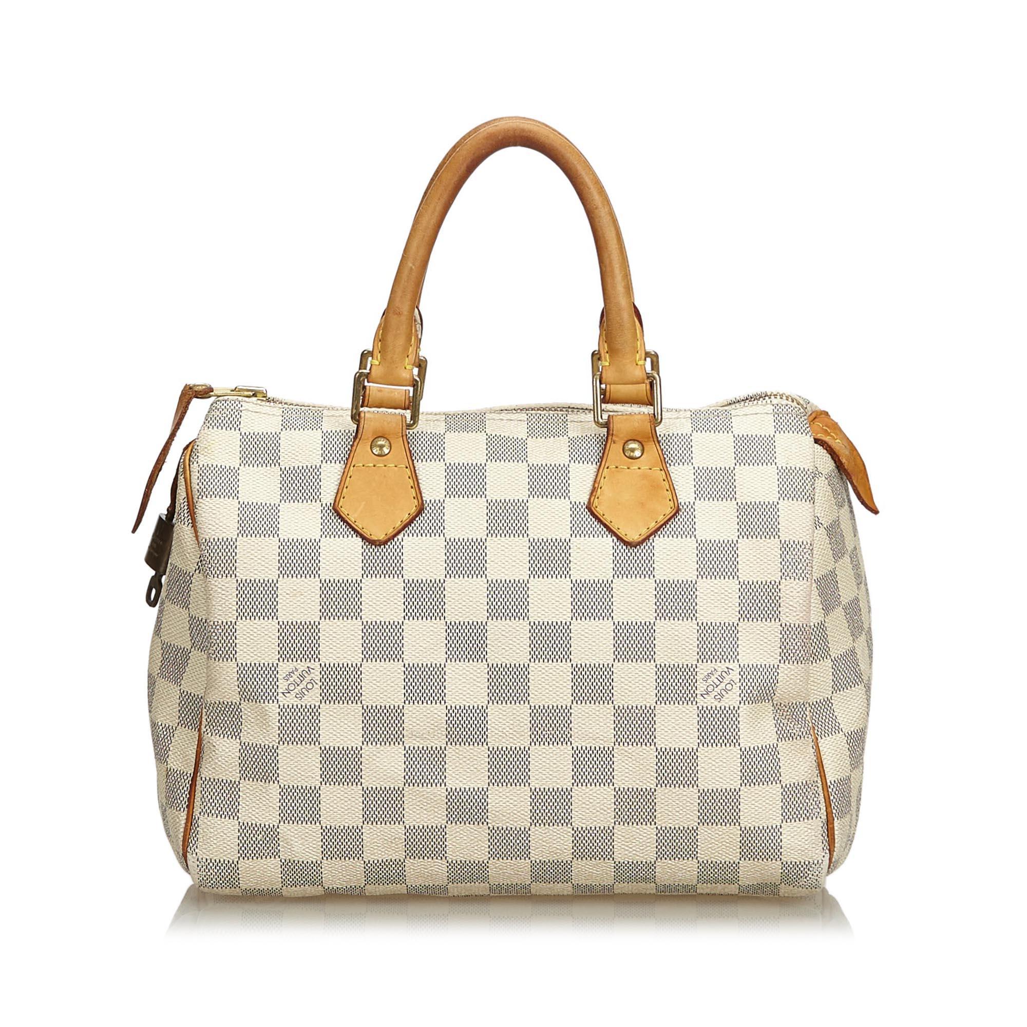 Beige Vintage Authentic Louis Vuitton Azur Speedy 25 France w Padlock Padlock MEDIUM  For Sale