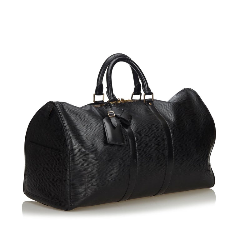 Vintage Authentic Louis Vuitton Black Keepall 50 France w Dust Bag LARGE For Sale at 1stdibs