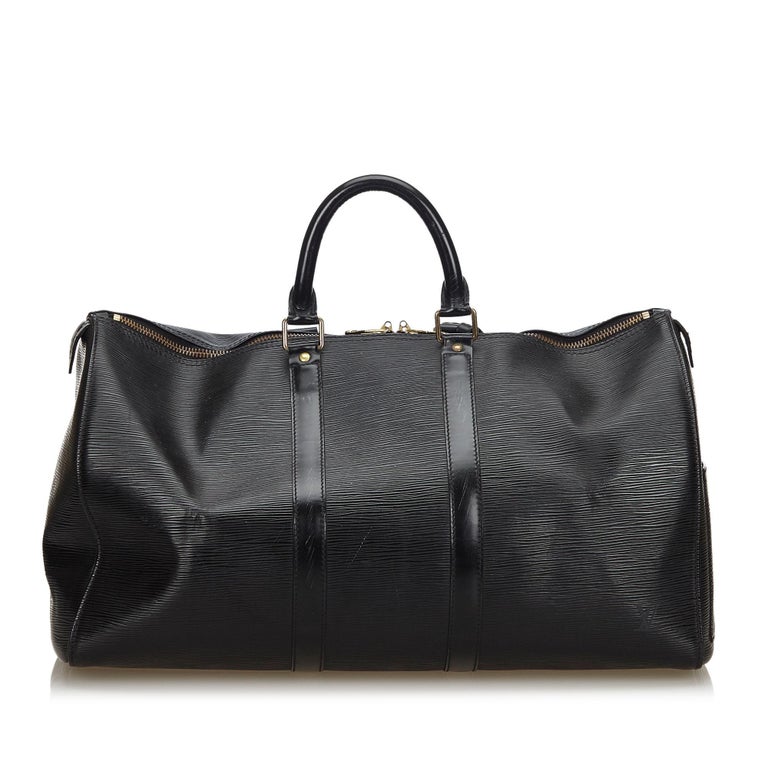 Vintage Authentic Louis Vuitton Black Keepall 50 France w Dust Bag LARGE For Sale at 1stdibs
