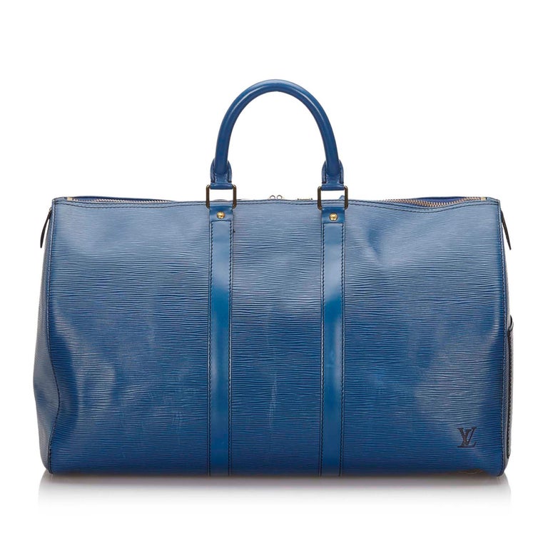 Vintage Authentic Louis Vuitton Blue Epi Leather Keepall 45 France LARGE For Sale at 1stdibs