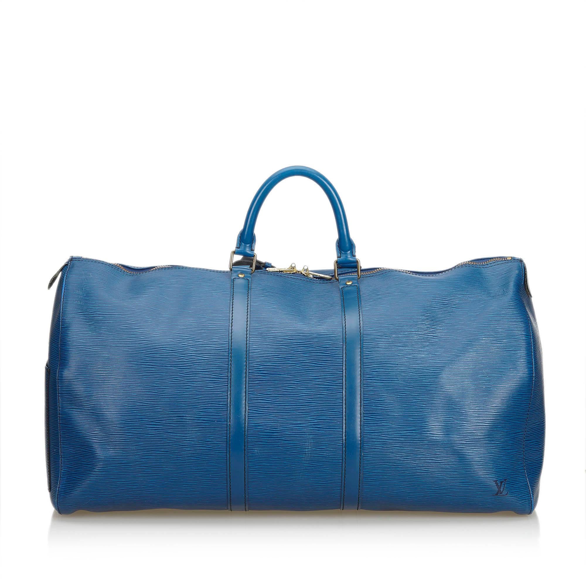 Vintage Authentic Louis Vuitton Blue Epi Leather Keepall 55 France LARGE  In Good Condition In Orlando, FL