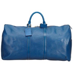 Vintage Authentic Louis Vuitton Blue Epi Leather Keepall 55 France LARGE 