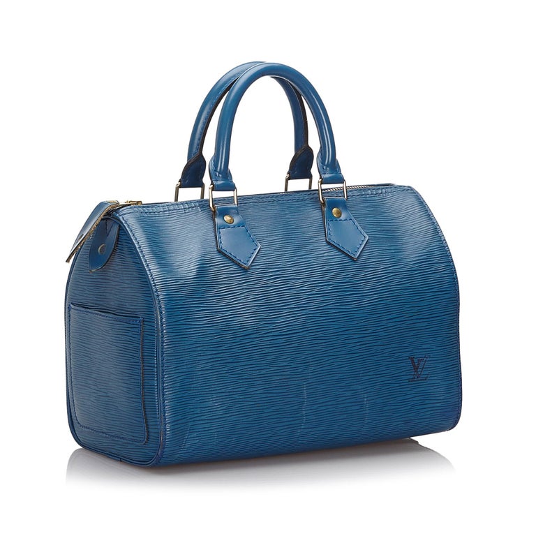 Vintage Authentic Louis Vuitton Blue Epi Leather Speedy 25 France MEDIUM For Sale at 1stdibs