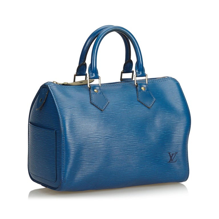 Vintage Authentic Louis Vuitton Blue Epi Leather Speedy 25 France MEDIUM For Sale at 1stdibs