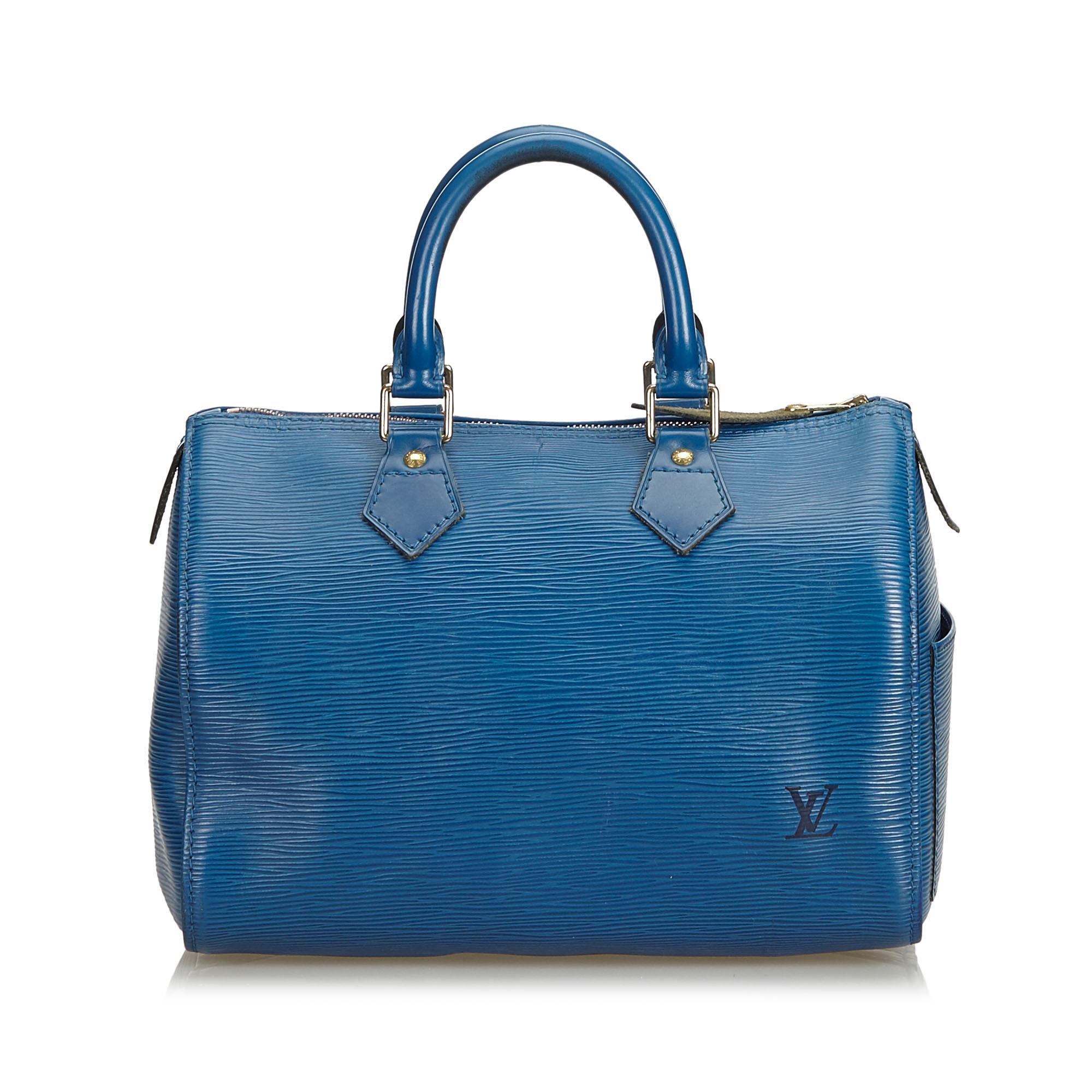 Vintage Authentic Louis Vuitton Blue Epi Leather Speedy 25 France MEDIUM  In Good Condition In Orlando, FL