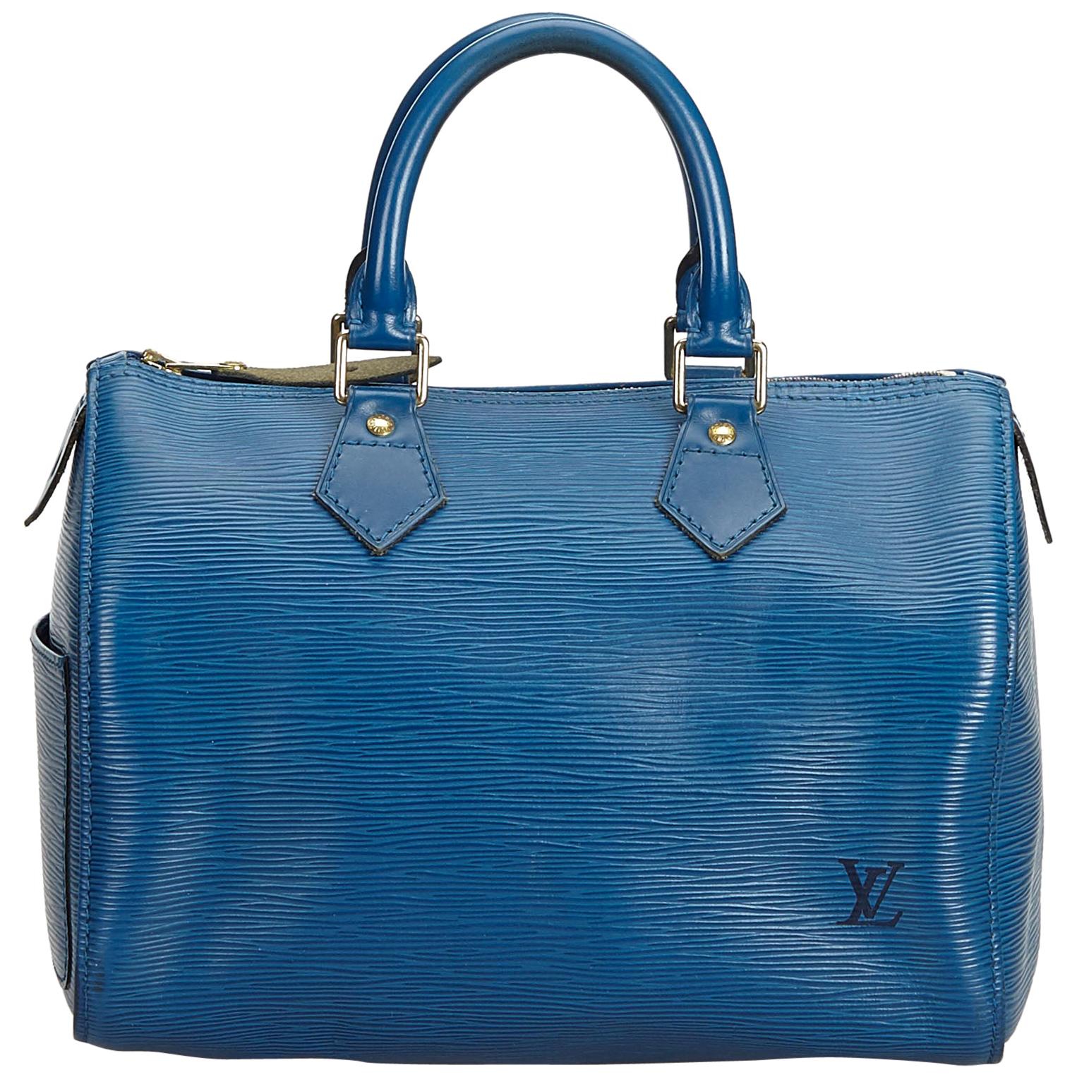 Vintage Authentic Louis Vuitton Blue Epi Leather Speedy 25 France MEDIUM 