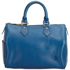 Vintage Authentic Louis Vuitton Blue Epi Leather Speedy 25 France MEDIUM