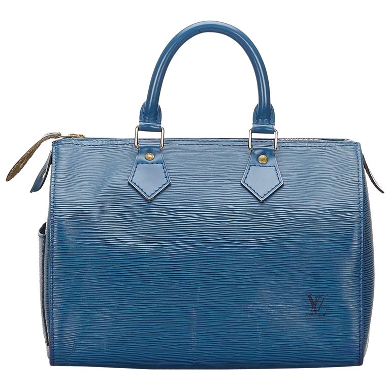 Authentic LOUIS VUITTON epi speedy 25 handbag Blue Used M43015