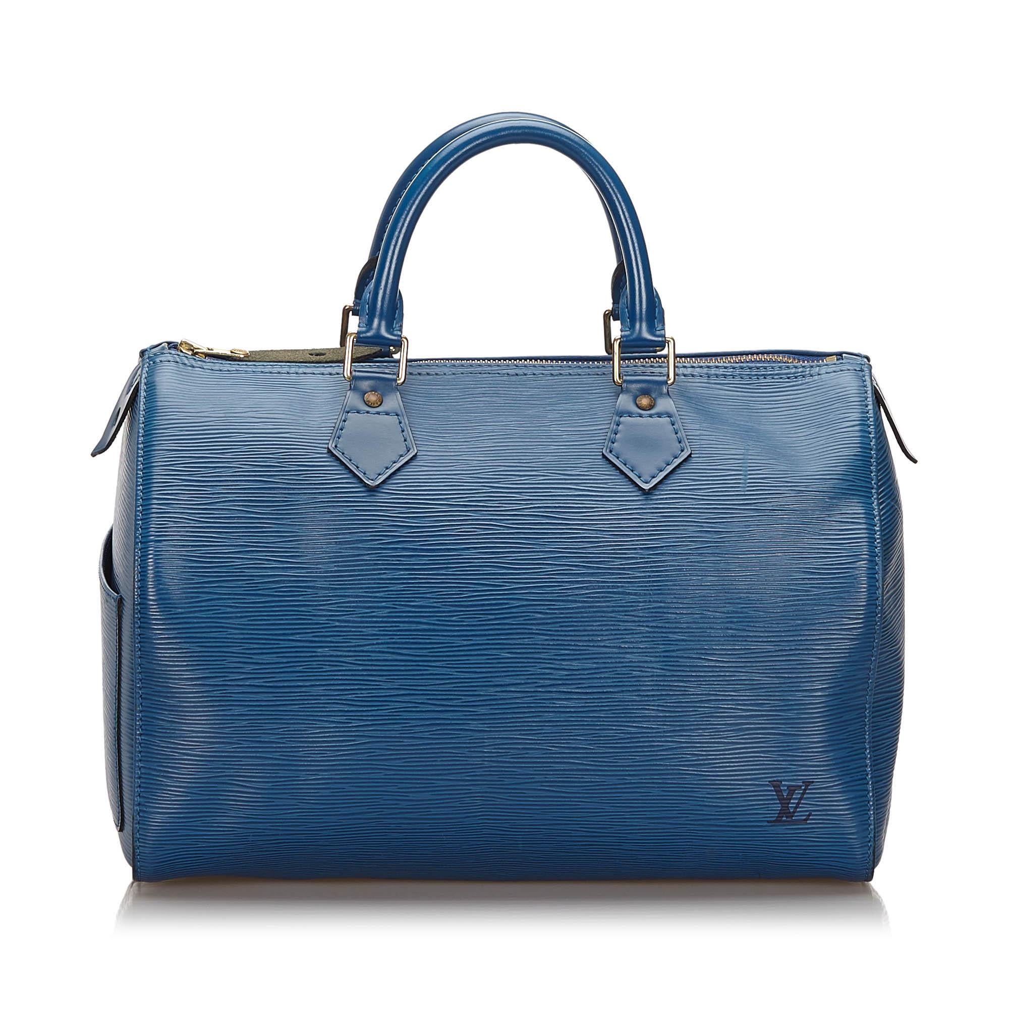 Vintage Authentic Louis Vuitton Blue Epi Leather Speedy 30 France MEDIUM  In Good Condition For Sale In Orlando, FL