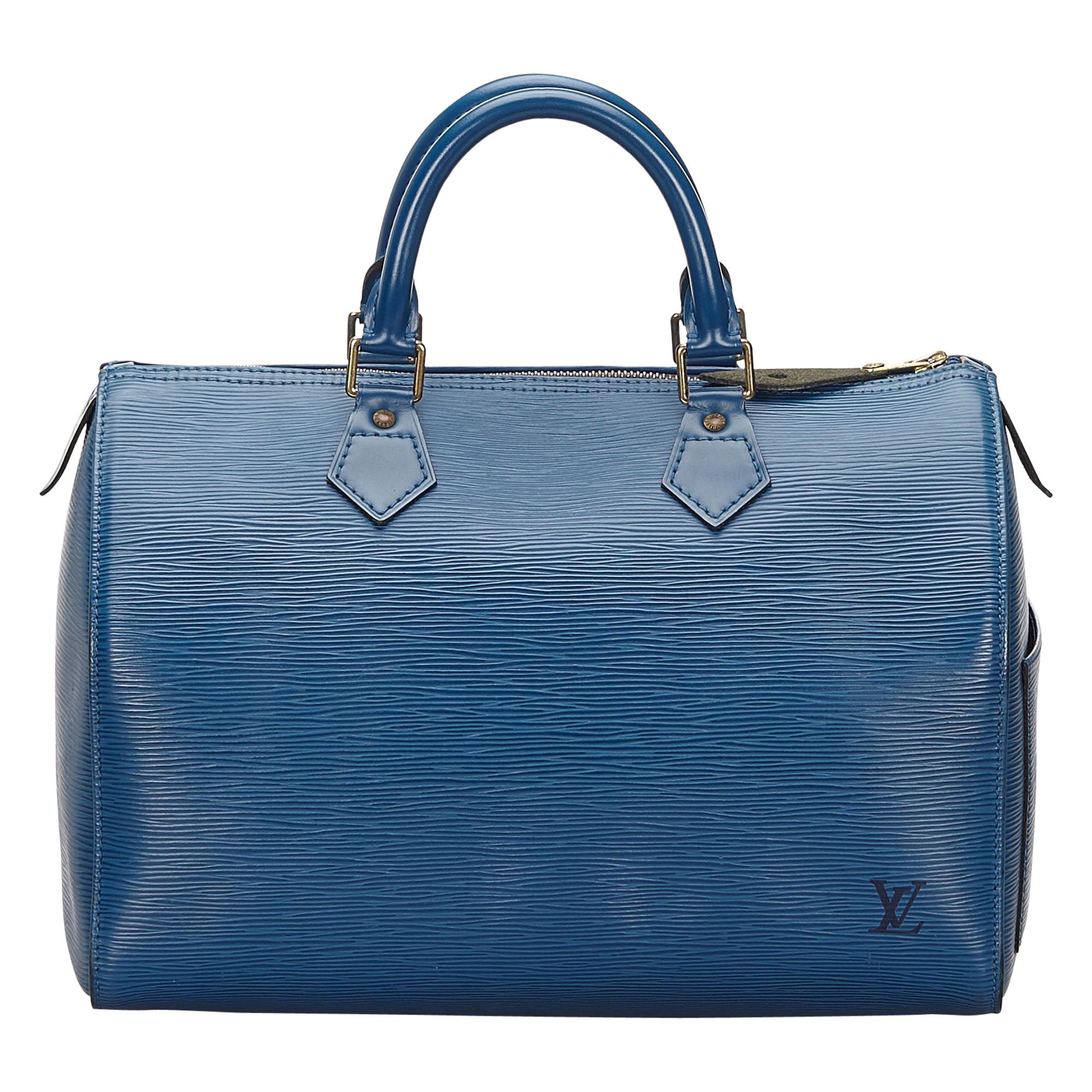 Vintage Authentic Louis Vuitton Blue Epi Leather Speedy 30 France MEDIUM  For Sale