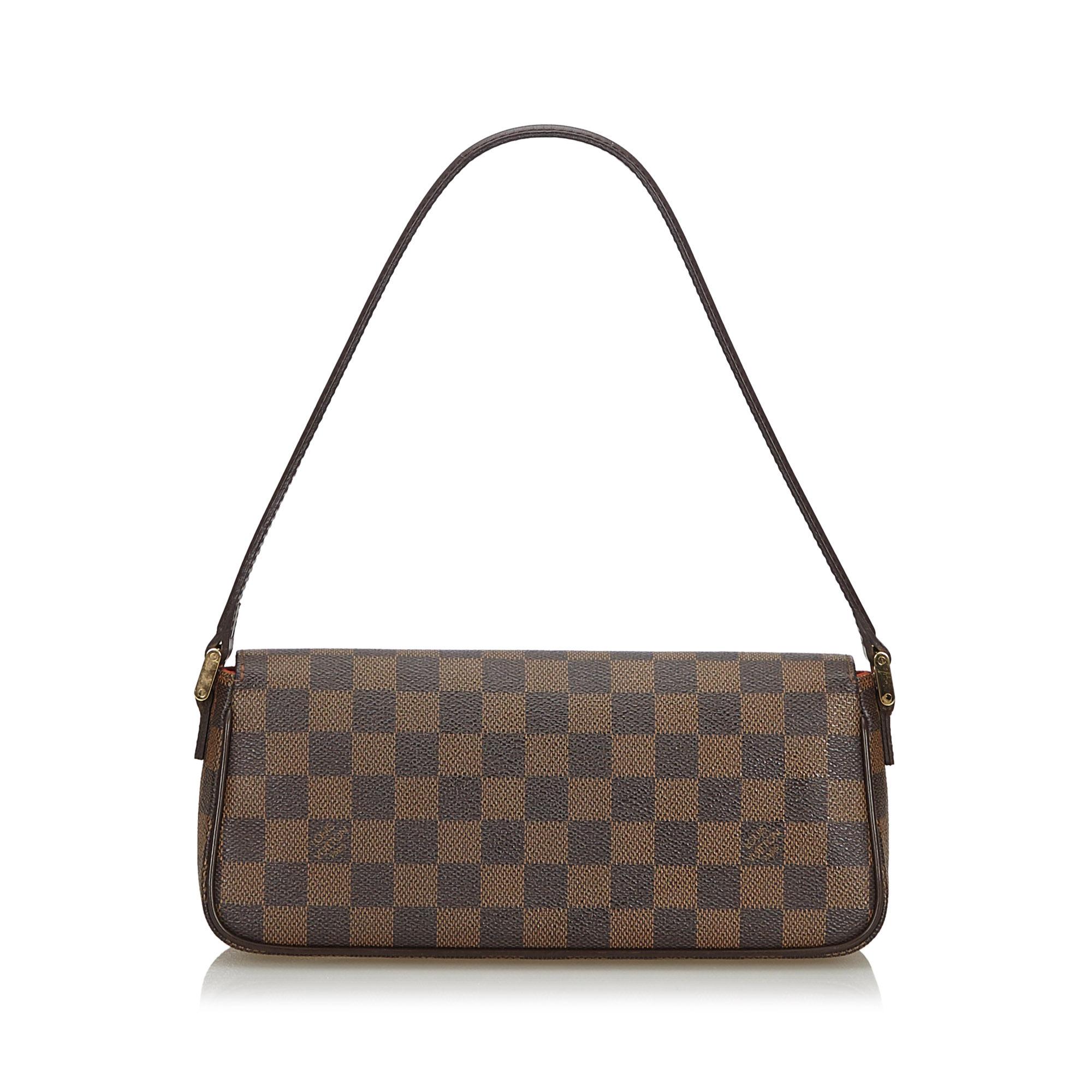 Black Vintage Authentic Louis Vuitton Brown Damier Canvas Ebene Recoleta France SMALL 