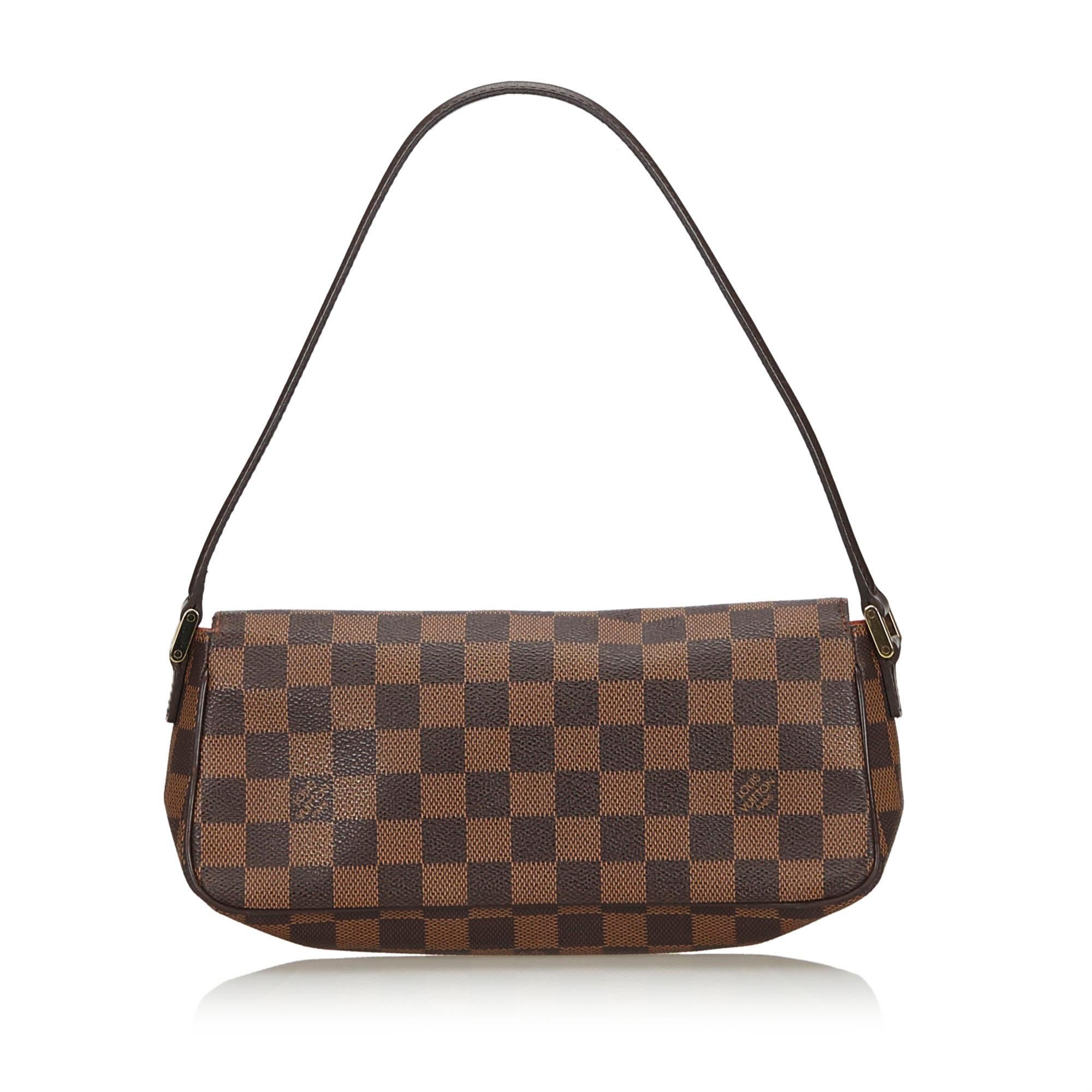 Vintage Authentic Louis Vuitton Brown Damier Canvas Ebene Recoleta France SMALL In Good Condition For Sale In Orlando, FL