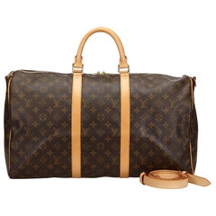 Vintage Authentic Louis Vuitton Brown Keepall Bandouliere 50 France LARGE