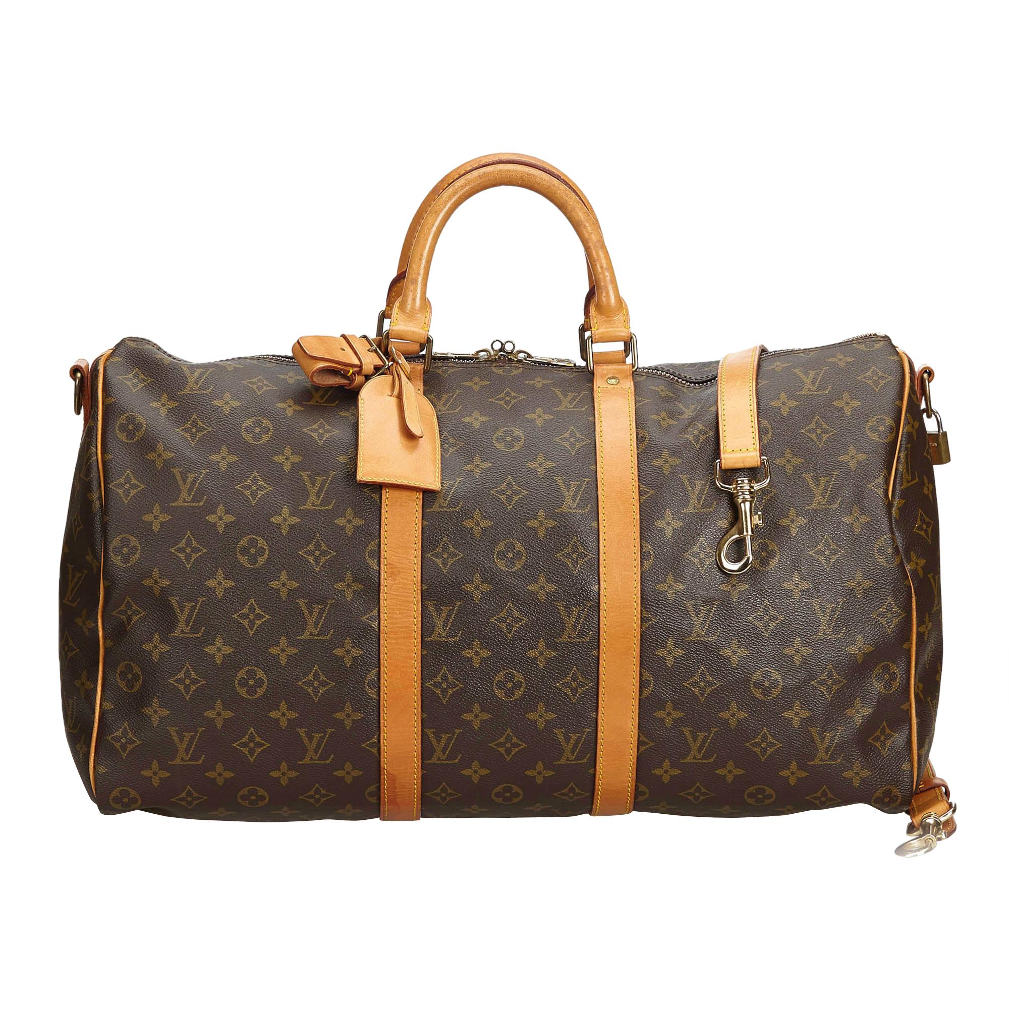 Vintage Authentic Louis Vuitton Brown Keepall Bandouliere 50 France LARGE  For Sale