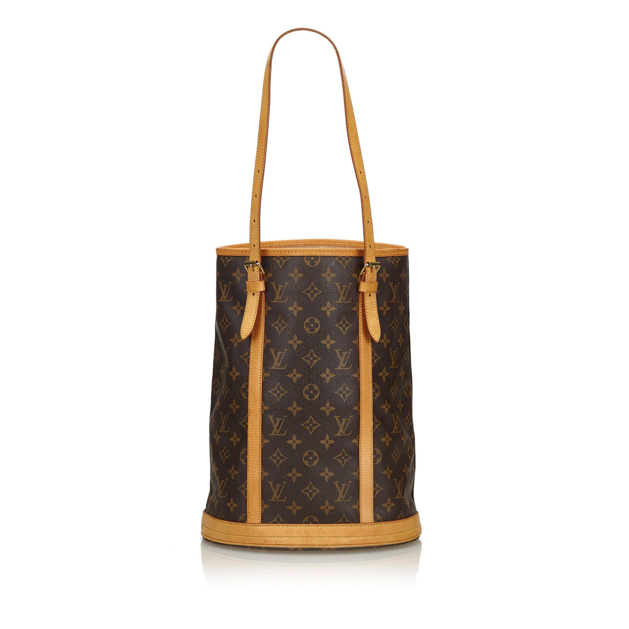 Vintage Authentic Louis Vuitton Brown Monogram Canvas Bucket GM France LARGE  In Good Condition For Sale In Orlando, FL