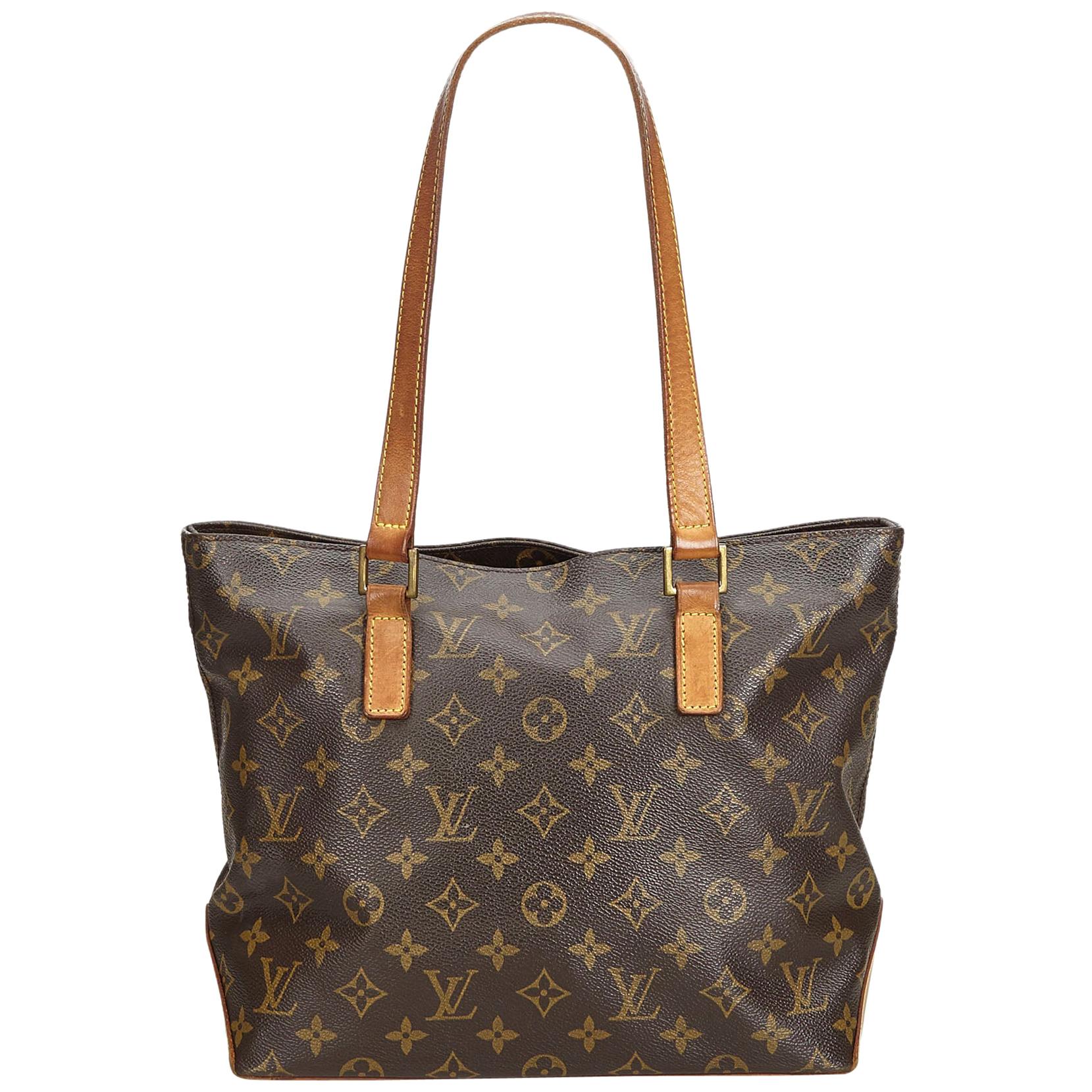 Vintage Authentic Louis Vuitton Brown Monogram Canvas Cabas Piano France LARGE  For Sale