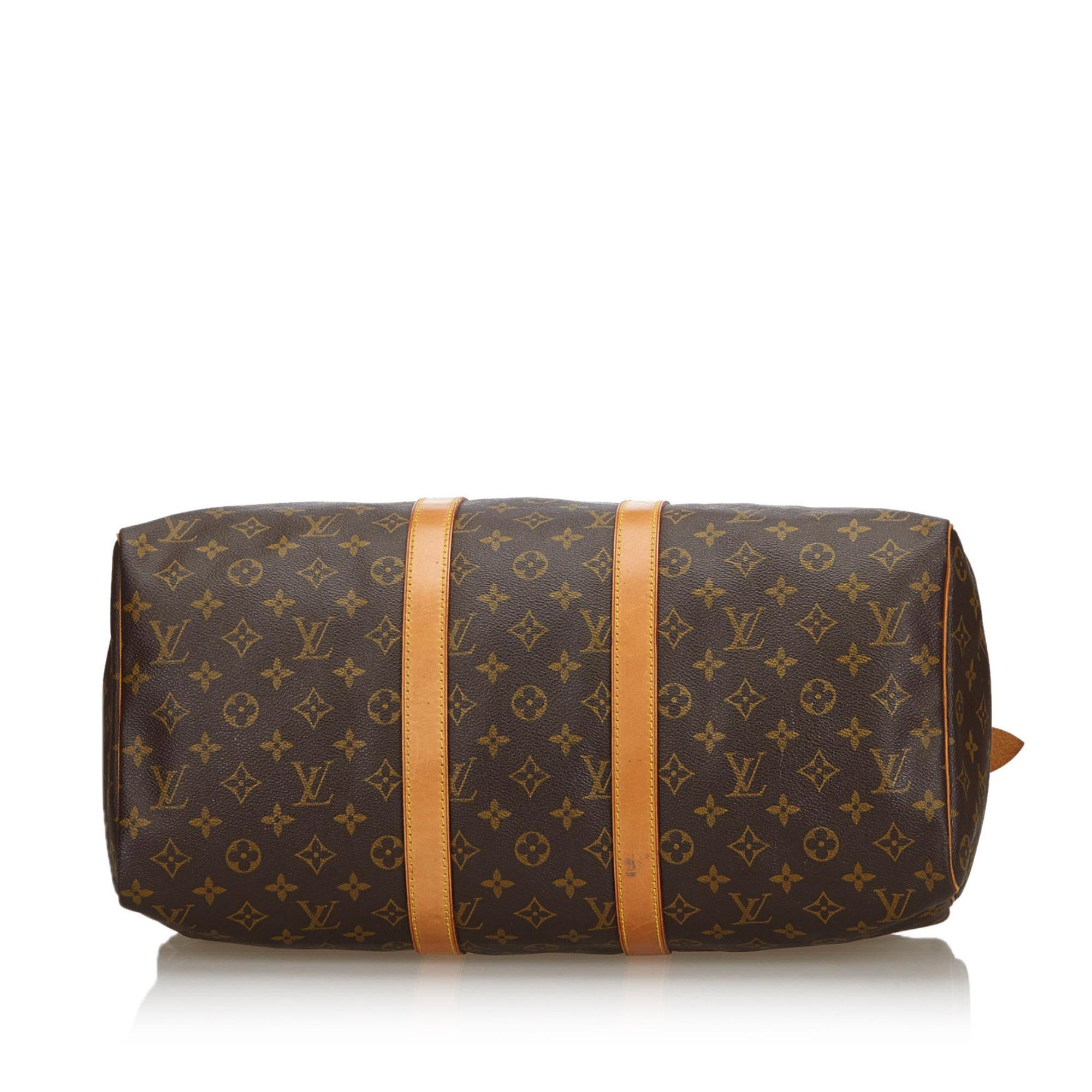 Vintage Authentic Louis Vuitton Brown Monogram Canvas Keepall 45 France LARGE  In Good Condition For Sale In Orlando, FL