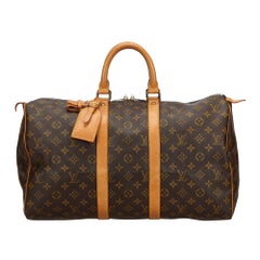 Vintage Authentic Louis Vuitton Brown Monogram Canvas Keepall 45 France LARGE 