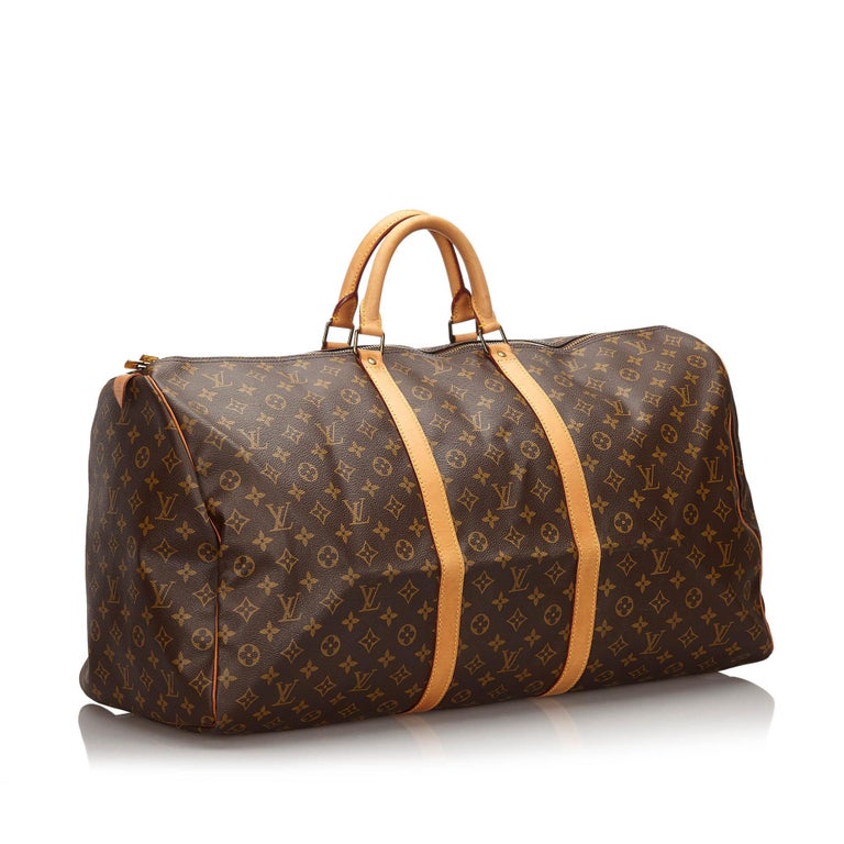 Vintage Authentic Louis Vuitton Brown Monogram Canvas Keepall 60 France LARGE For Sale at 1stdibs