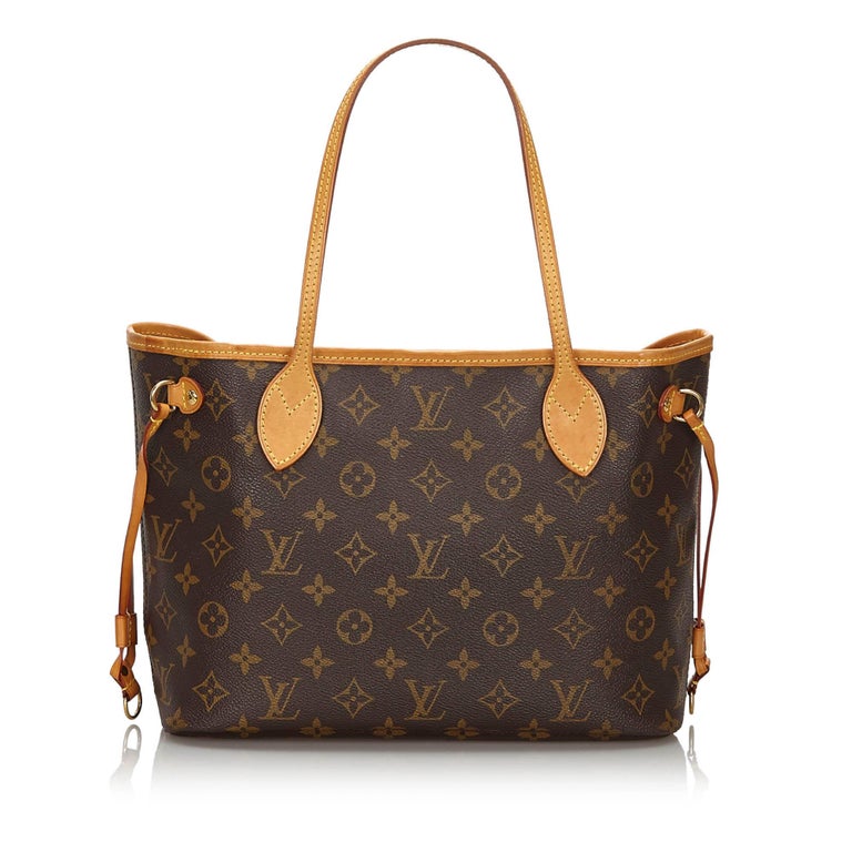 Vintage Authentic Louis Vuitton Brown Monogram Canvas Neverfull PM France SMALL For Sale at 1stdibs