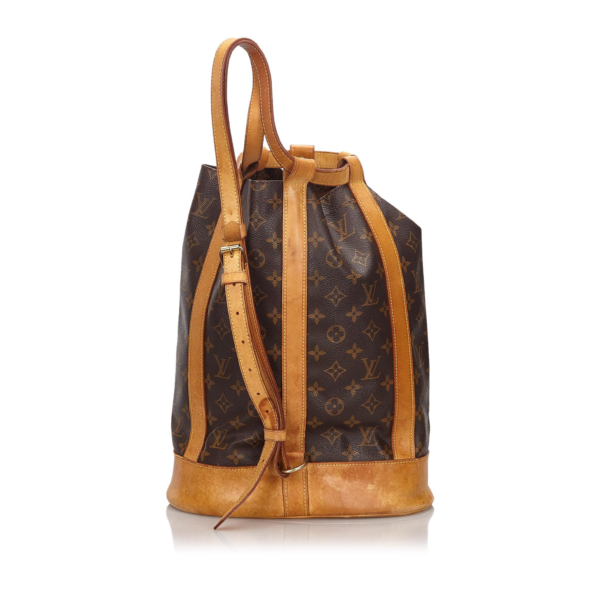 Vintage Authentic Louis Vuitton Brown Monogram Canvas Randonnee GM France LARGE  In Good Condition For Sale In Orlando, FL