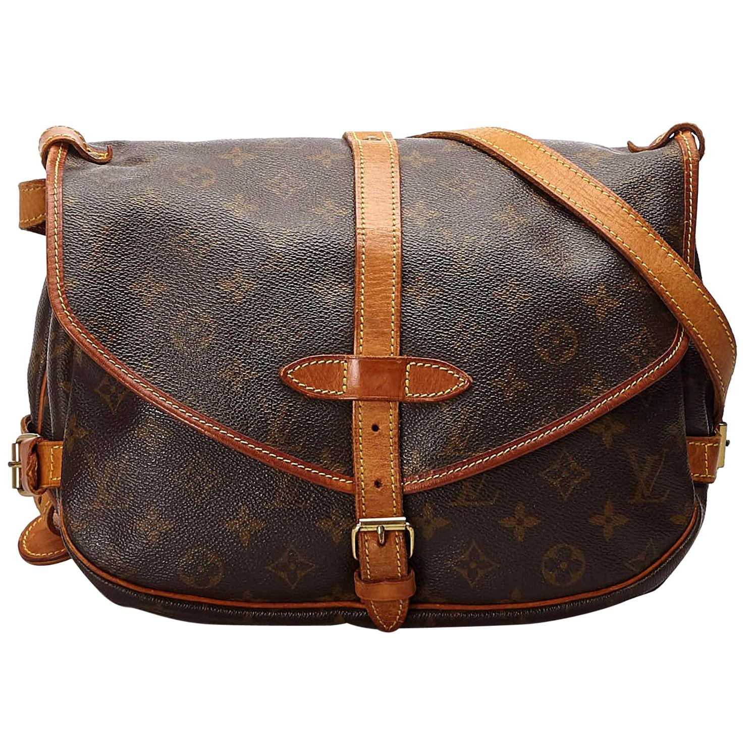 Vintage Authentic Louis Vuitton Brown Monogram Canvas Saumur 30 France MEDIUM