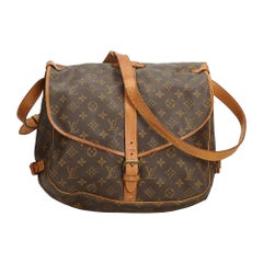 Vintage Authentic Louis Vuitton Brown Monogram Canvas Saumur 35 France MEDIUM