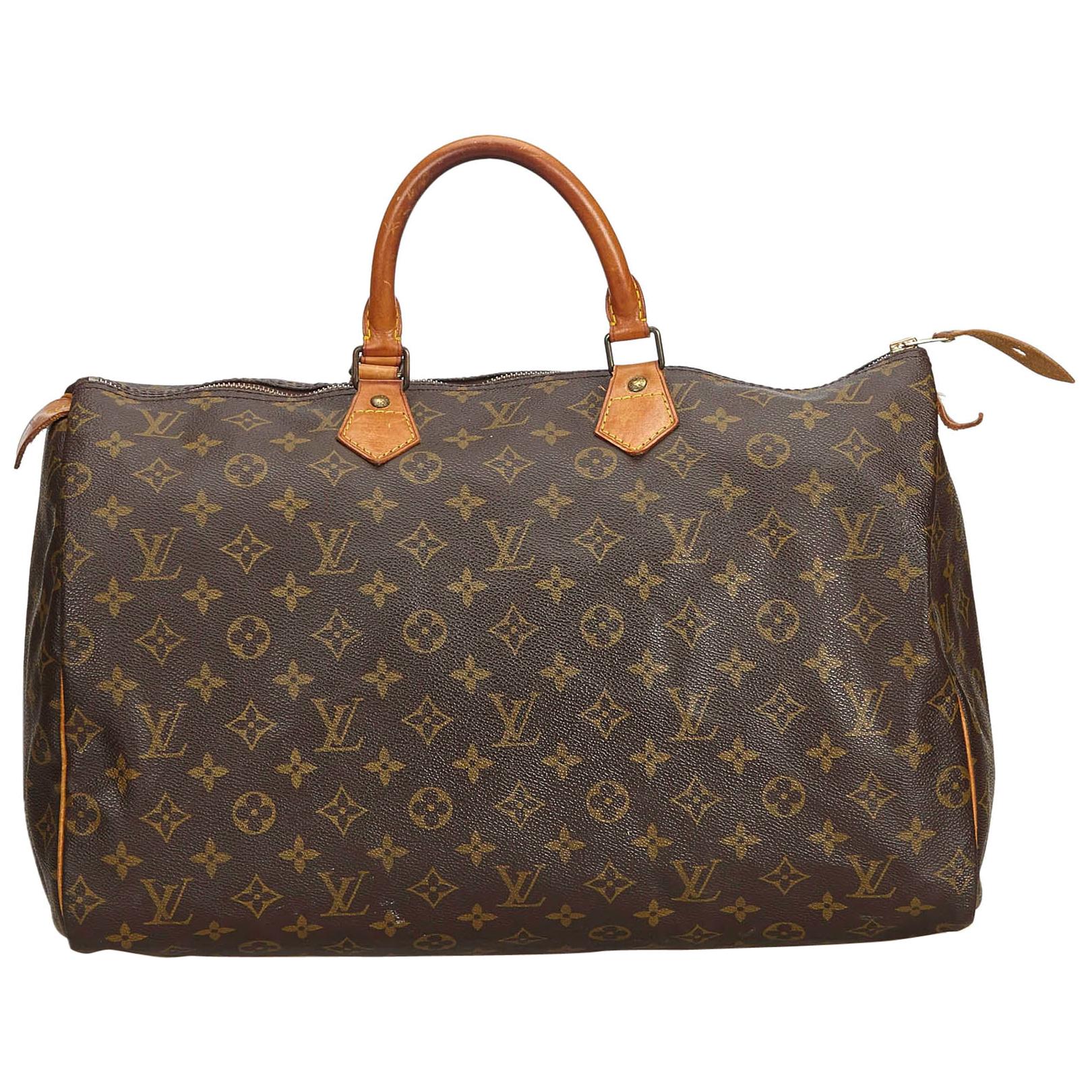 Vintage Authentic Louis Vuitton Brown Monogram Canvas Speedy 40 France LARGE  For Sale