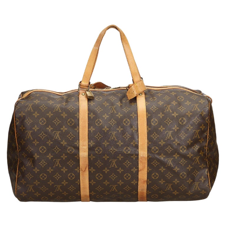 Vintage Authentic Louis Vuitton Brown Sac Souple 55 France w LARGE For Sale at 1stdibs