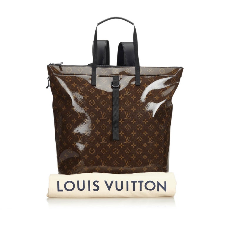 Vintage Authentic Louis Vuitton Dark Monogram Glaze Backpack w Dust Bag LARGE For Sale at 1stDibs