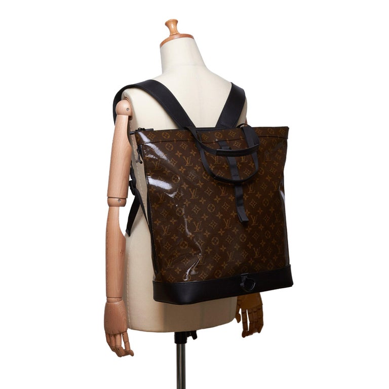 Vintage Authentic Louis Vuitton Dark Monogram Glaze Backpack w Dust Bag LARGE For Sale at 1stDibs
