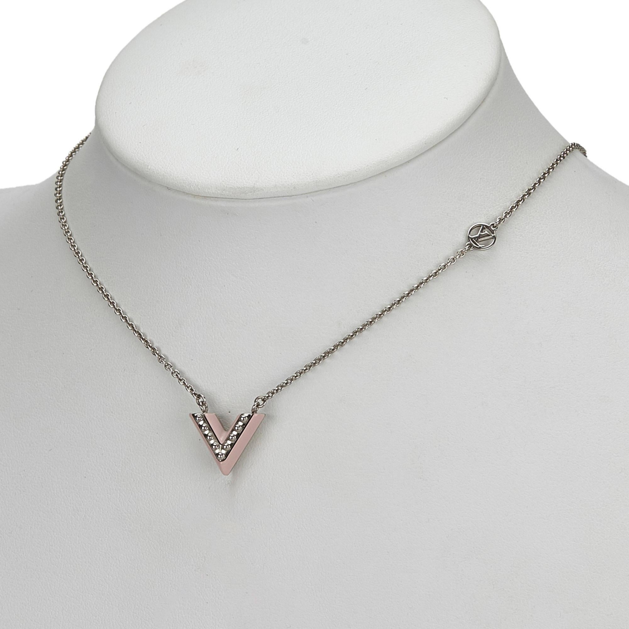 Vintage Authentic Louis Vuitton Metal Lacquer Essential V Necklace w Box SMALL  1