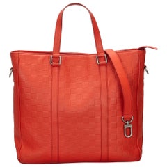 Vintage Authentic Louis Vuitton Red Leather Damier Infini Tadao France MEDIUM