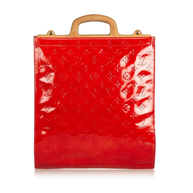 Vintage Authentic Louis Vuitton Red Vernis Leather Stanton France LARGE For Sale at 1stdibs