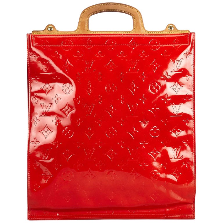 Vintage Authentic Louis Vuitton Red Vernis Leather Stanton France LARGE For Sale at 1stdibs
