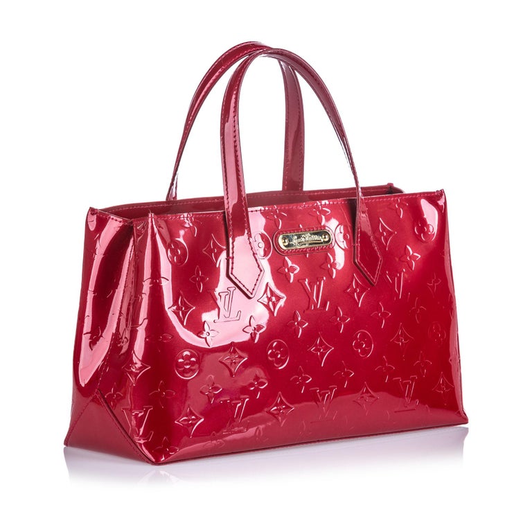 Vintage Authentic Louis Vuitton Red Vernis Leather Wilshire PM FRANCE w SMALL For Sale at 1stdibs