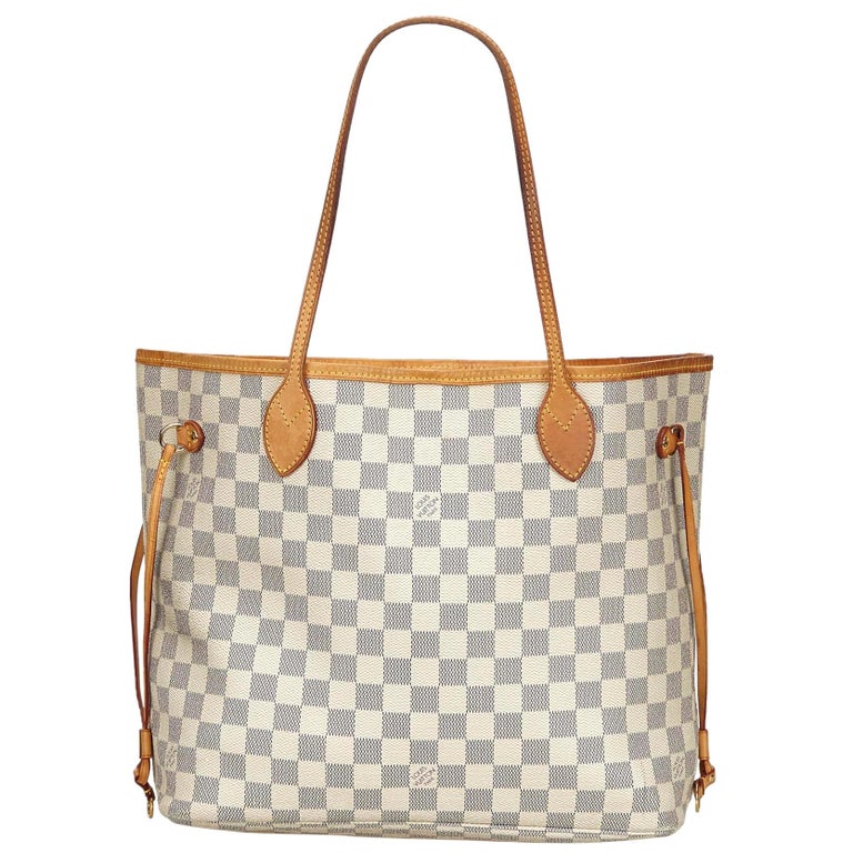 Vintage Authentic Louis Vuitton White Azur Neverfull MM France MEDIUM at 1stdibs