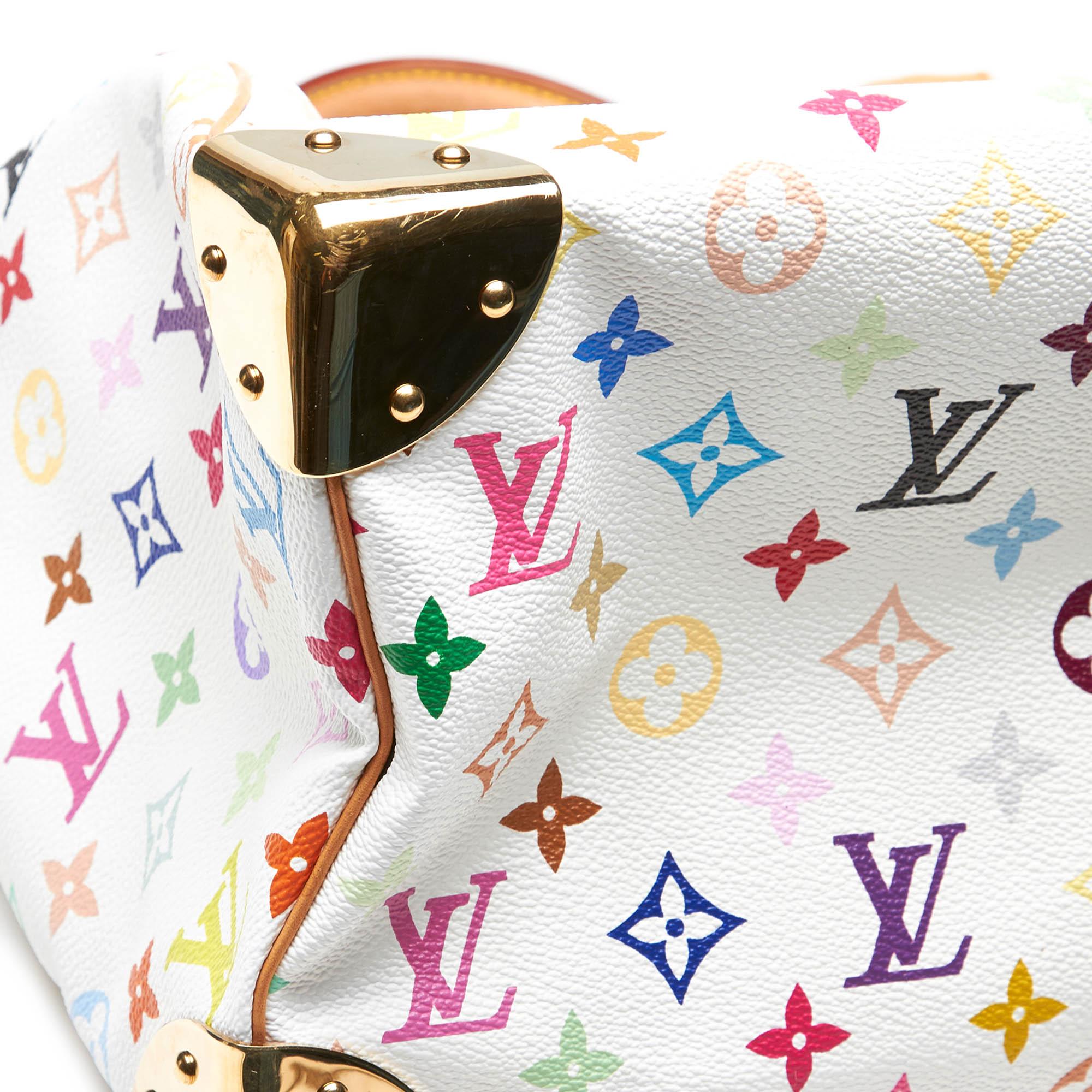 Vintage Authentic Louis Vuitton White Speedy 30 France w Dust Bag Key MEDIUM 6