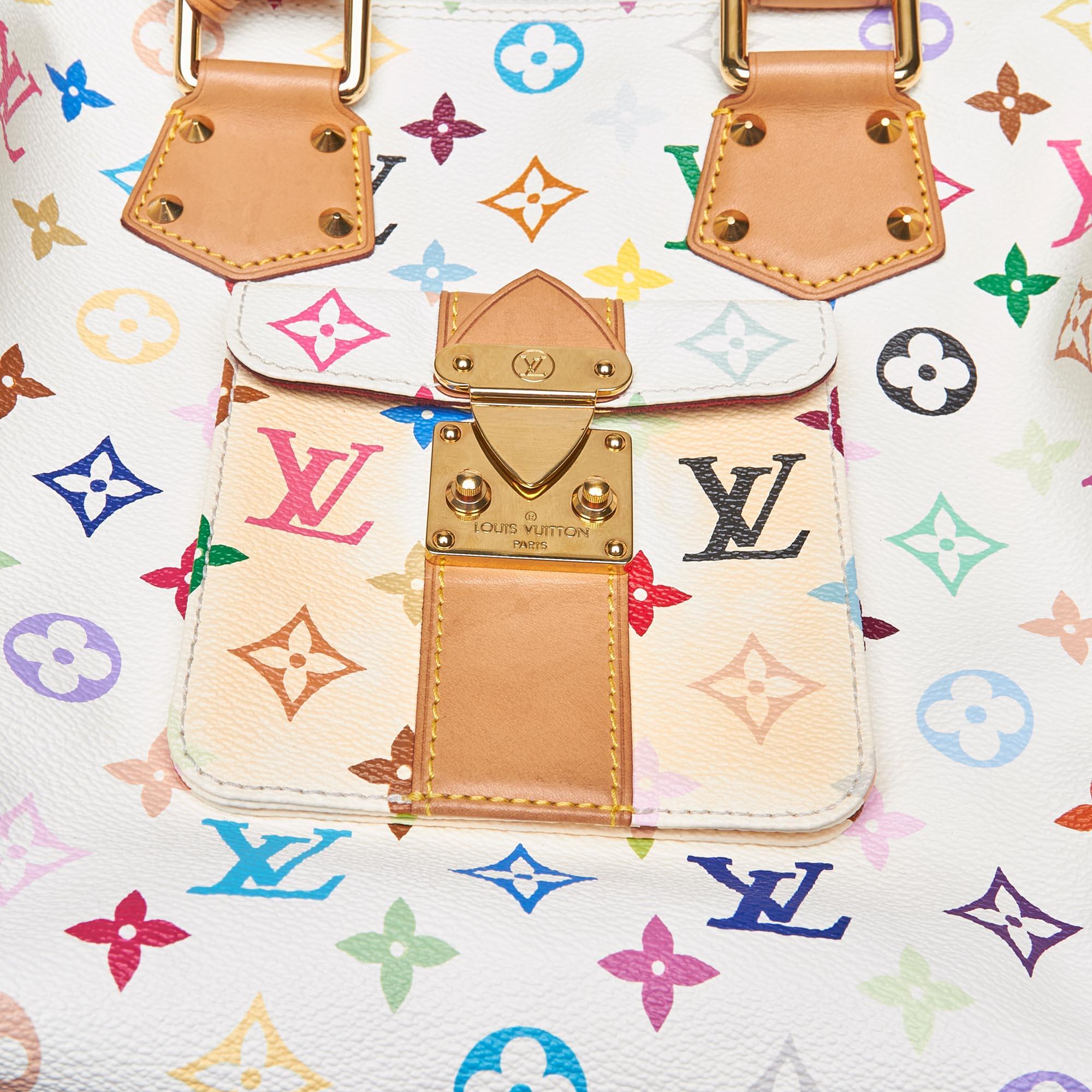 Vintage Authentic Louis Vuitton White Speedy 30 France w Dust Bag Key MEDIUM 7