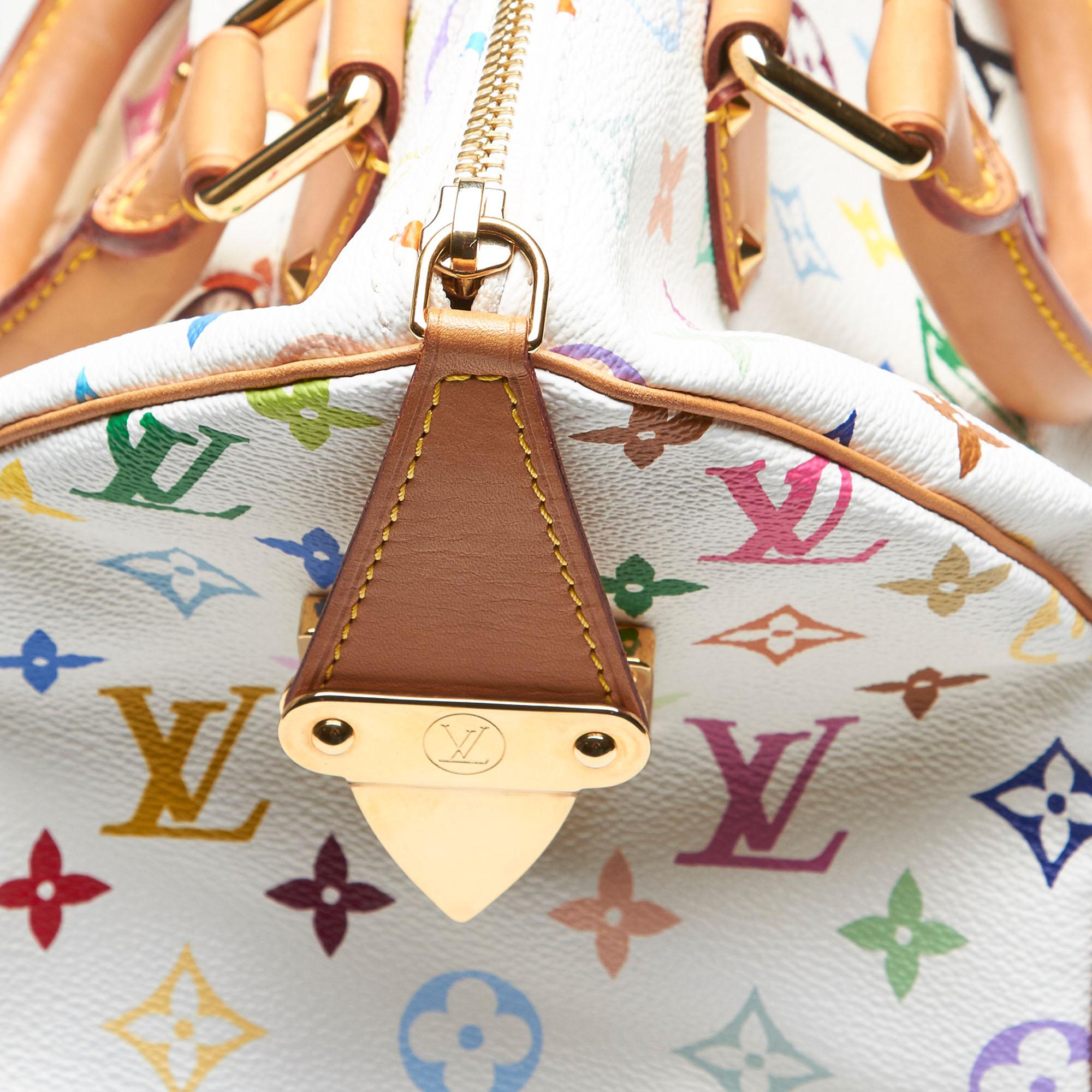 Vintage Authentic Louis Vuitton White Speedy 30 France w Dust Bag Key MEDIUM 8