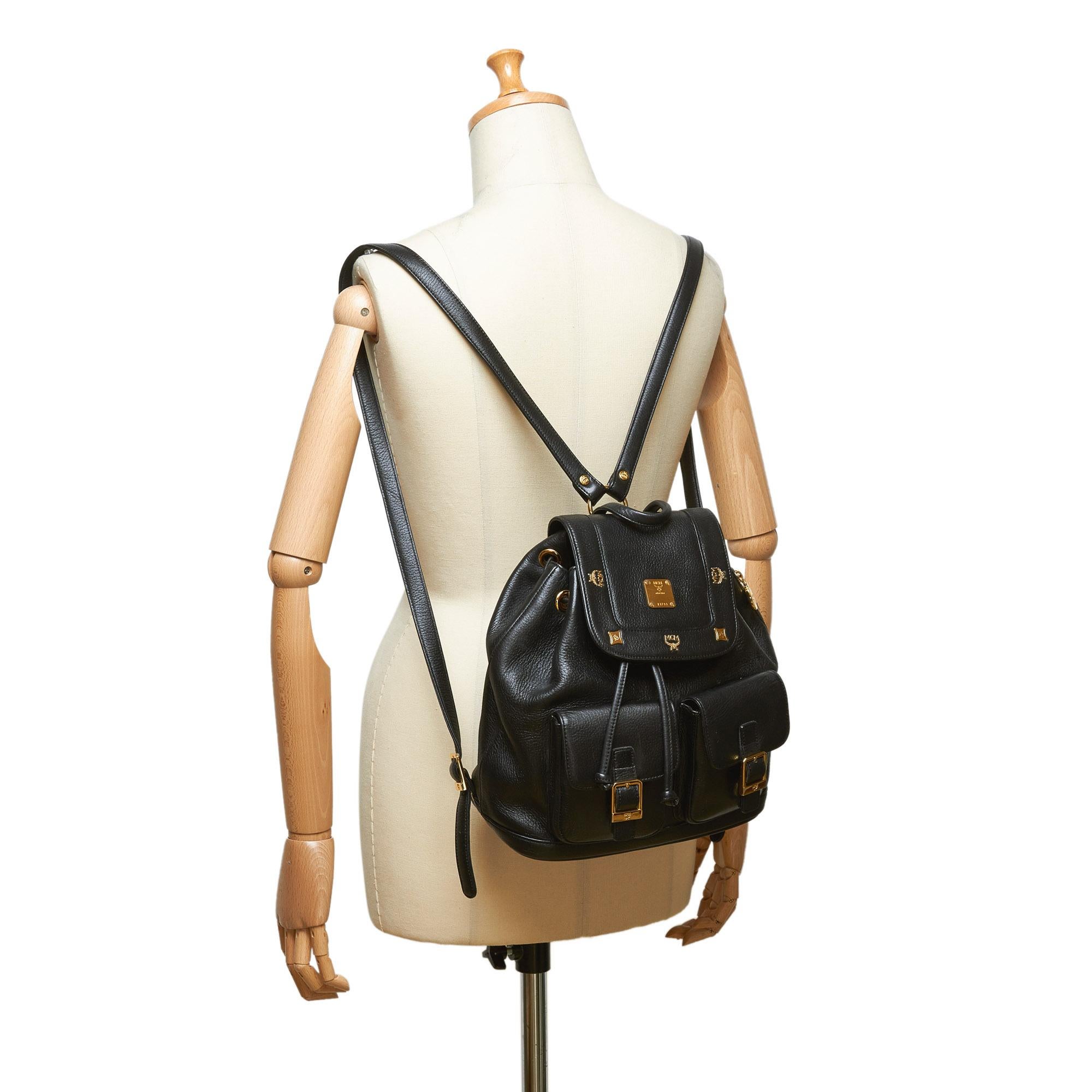 Vintage Authentic MCM Black Leather Backpack Germany MEDIUM  For Sale 4