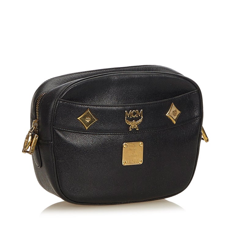 Vintage Authentic MCM Black Leather Crossbody Bag Germany SMALL For