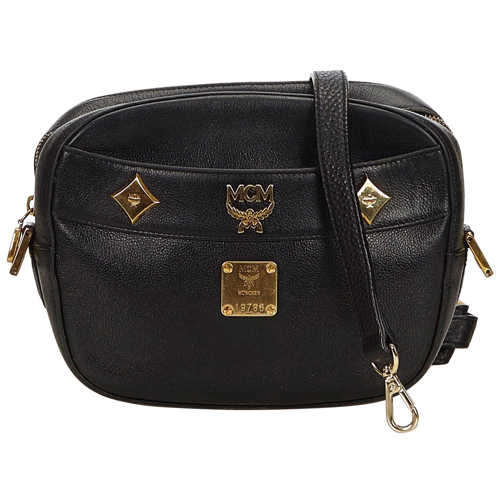 MCM, Bags, Mcm Black Leather Crossbody Shoulder Bag